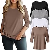Evervibe 4 Pack Plus Size 3/4 Length Sleeve Women's Tops Crew Neck Basic T Shirts Loose Fit Solid Tee