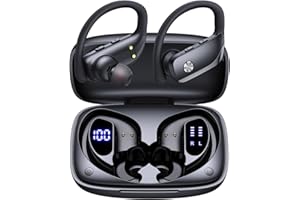 bmanl Wireless Earbuds Bluetooth Headphones Over Ear Hooks Ear Buds with 80H Playtime, LED Power Display, Dual Mic Clear Calls, Sports Wireless Ear Buds Bluetooth Earbuds for Running Gym Workout Black