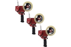Clipco Premium Tape Dispenser Gun with Retractable Safety Blade and Tape Included (Pack of 3) (Red-Black)