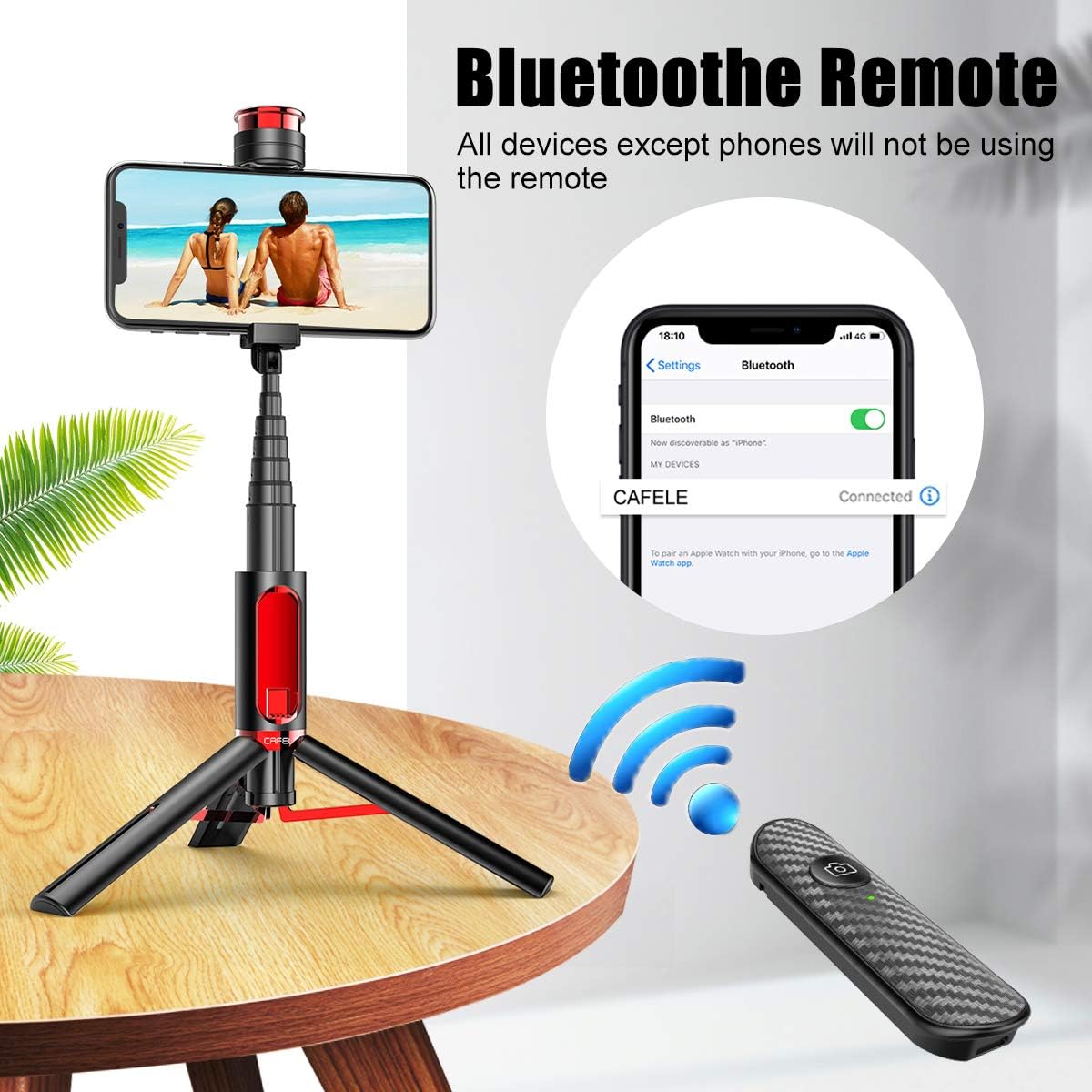 Selfie Stick Tripod, CAFELE All in One Extendable Tripod Stand with Detachable Bluetooth Remote,Lightweight Aluminum Tripod for iPhone 11/XS MAX/X/8/8 Plus, Galaxy S10/S9/S9 Plus, More: Camera & Photo