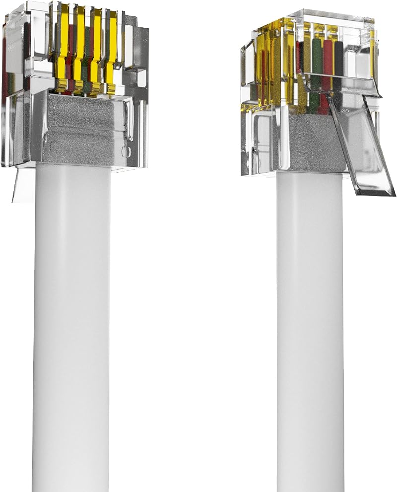 ASNQ High Speed RJ11 Cable 2m White OFC PVC for Landline Telephone Router Modem