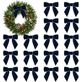 16Pcs Christmas Velvet Bows, 4.3" Vintage Velvet Ribbon Bows for Christmas Tree Garland Wreath Gift Wrapping DIY Crafts Wedding Decor (Blue)