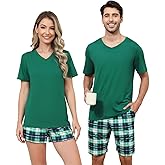 SPKPKEY Matching Pajamas for Couples Soft Lounge Set Short Sleeve Tops and Shorts Casual V Neck Sleepwear Loungewear S-XXL