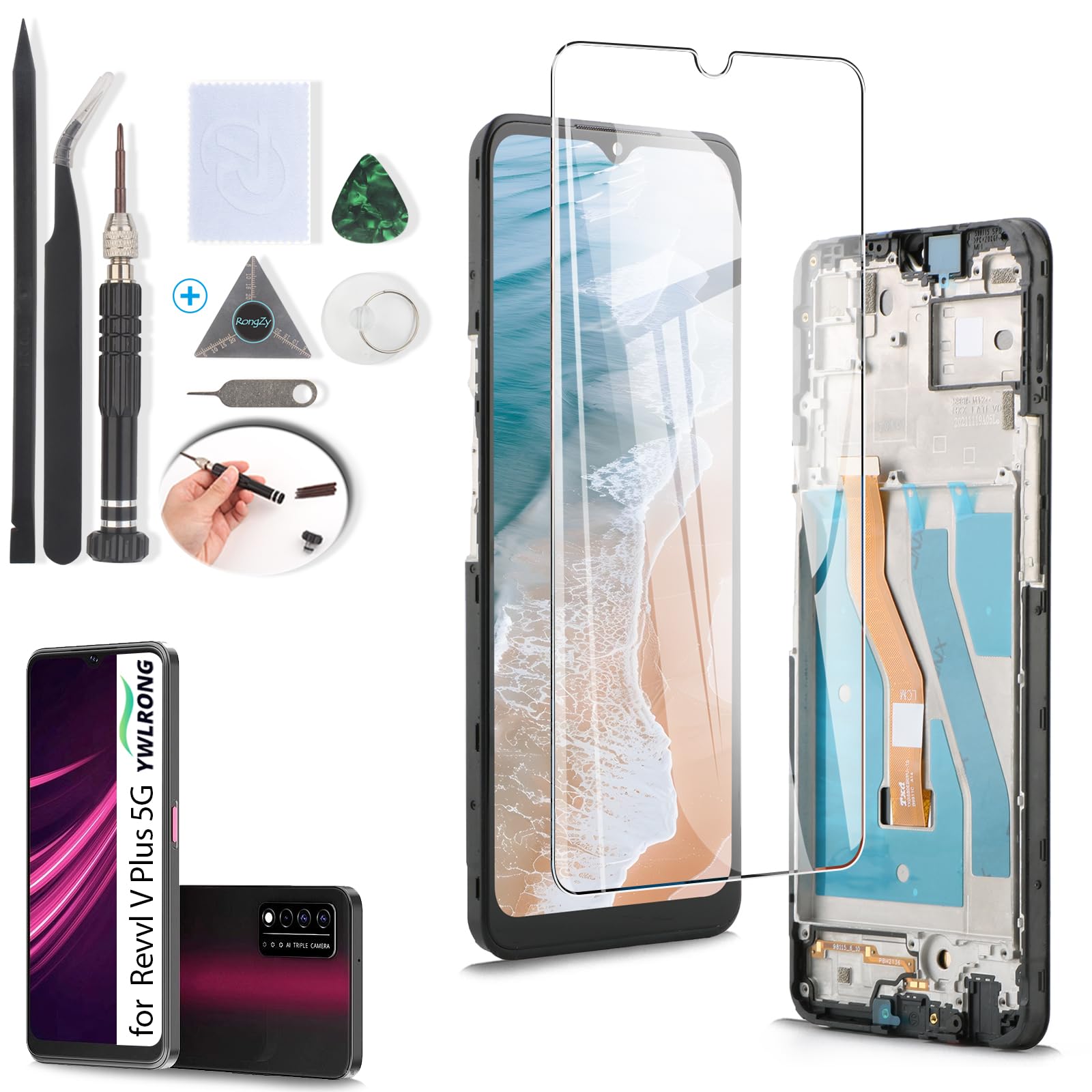 Photo 1 of YWLRONG for T-Mobile Revvl V Plus 5G Screen Replacement for Revvl V+ 5G Display Touch Screen Digitizer Assembly Replacement with Tools?with Frame?