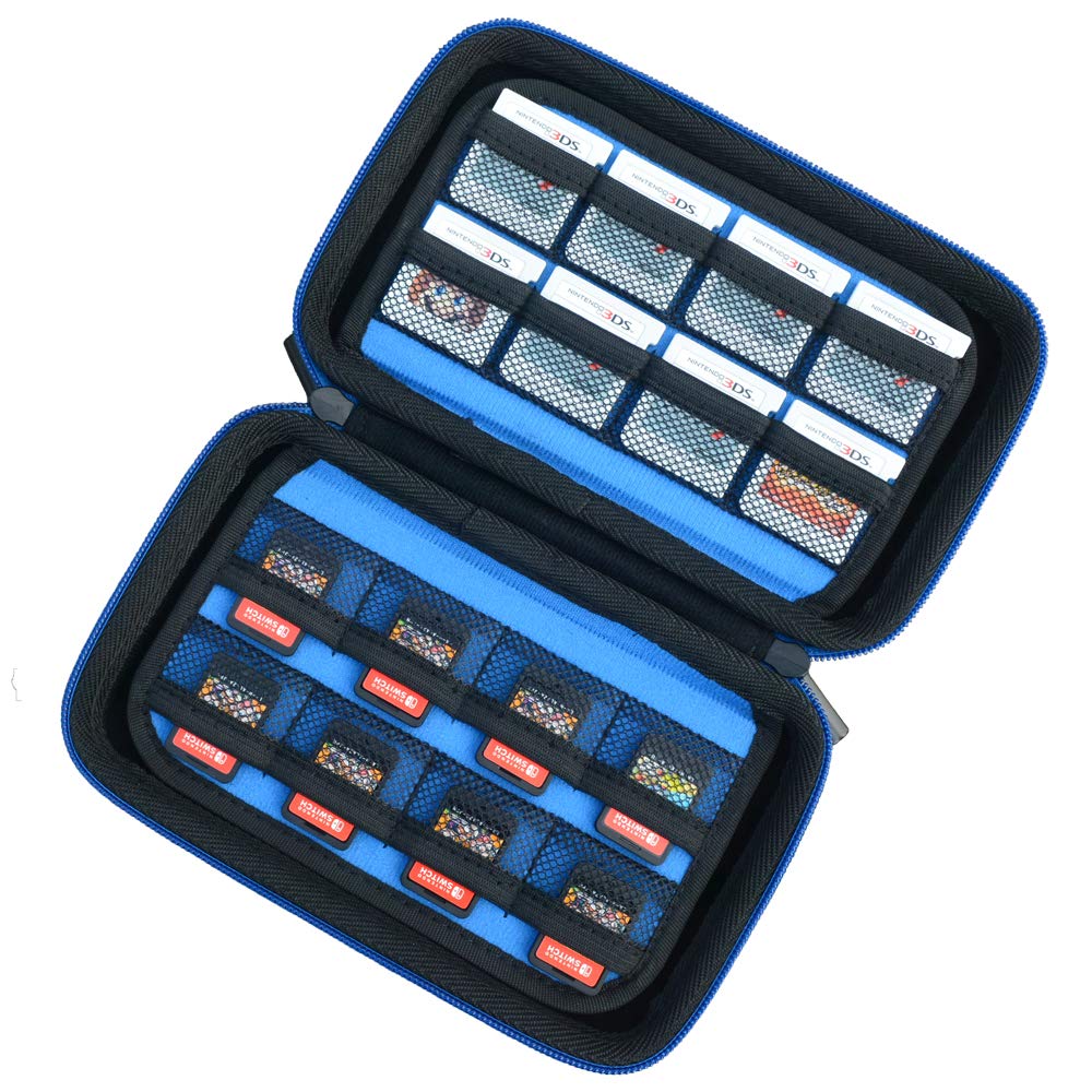 Game Card Storage Holder Hard Case for New Nintendo 3DS, 2DS XL, DS and Nintendo Switch or PS Vita - Black/Blue: Video Games