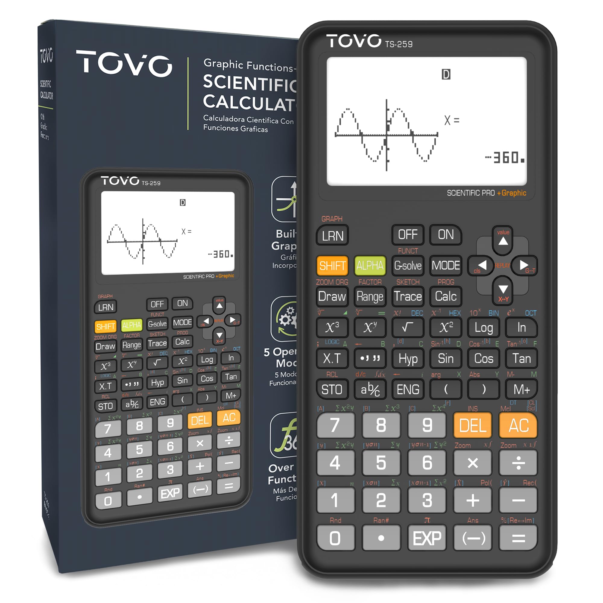 Photo 1 of TOVO Scientific Calculator with Graphing Functions, Multiple Modes, 360 Functions, Large Screen, Intuitive Interface for Beginners, High School & Advanced Courses, TS-259 (Developed by CATIGA)