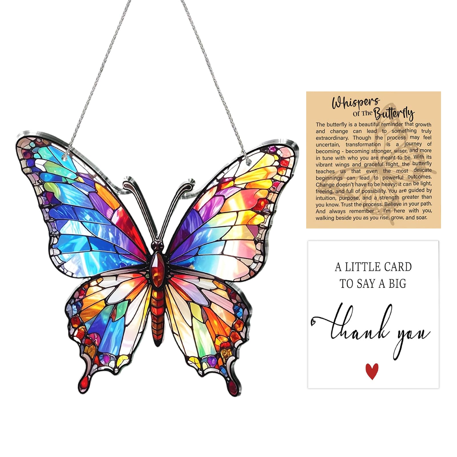 Butterfly Gifts for Women Colorful Acrylic Suncatcher for Windows Suncatcher Garden Ornaments with Greeting Card for Home Decoration Stained Glass Style Window Hanging with Story Card
