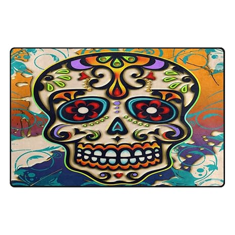 Wozo Mexico Dia De Los Muertos Sugar Skull Area Rug Rugs Non Slip Floor Mat Doormats Living Room Bedroom 31 X 20 Inches