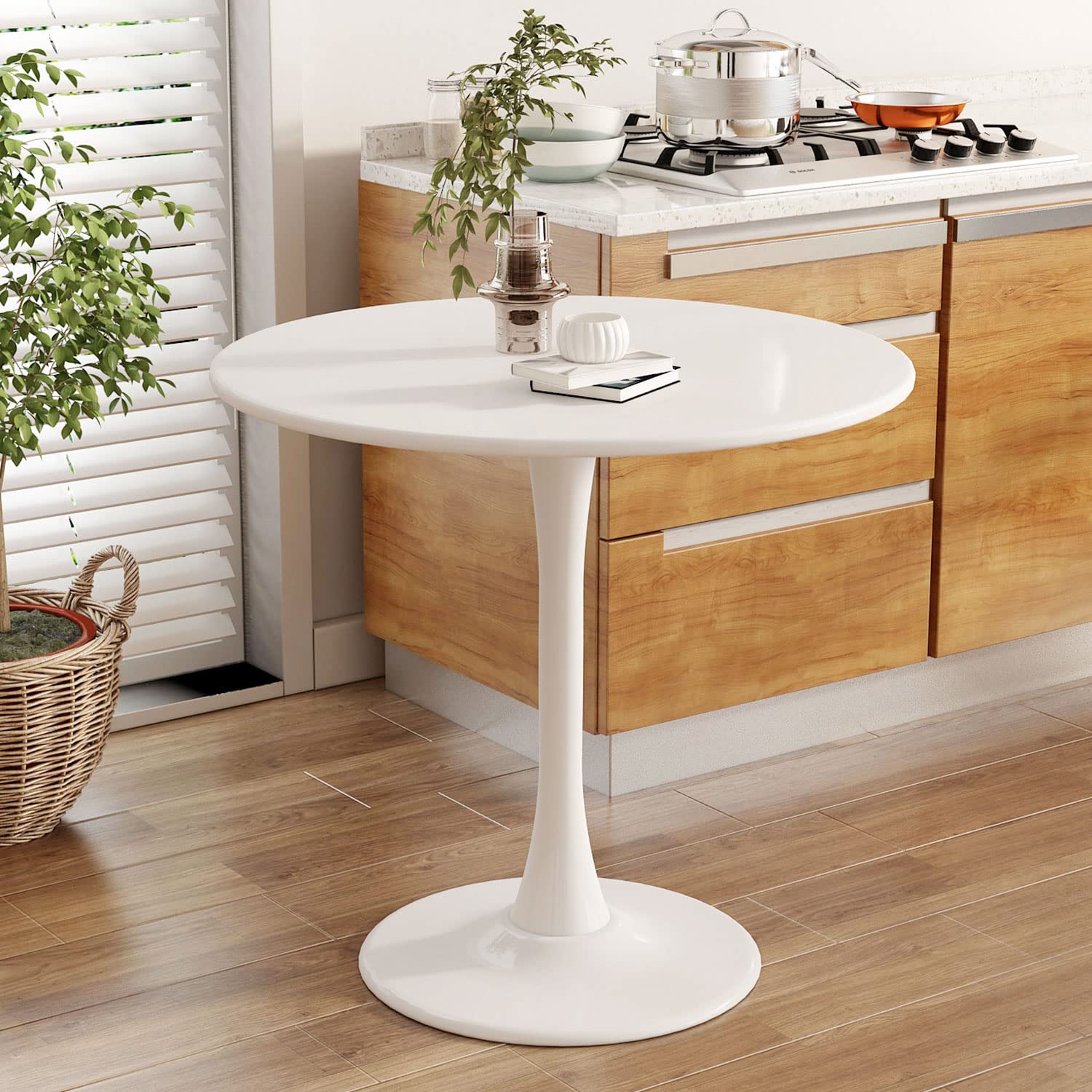 Photo 1 of Tulip White Round Table, White Round Dining Table Round Kitchen Table, Modern Mid-Century End Table & Leisure Table & Coffee Office & Living Room Table, 24 inch