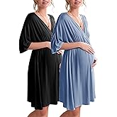 Ekouaer 3 in 1 Labor/Delivery/Hospital Gown 2 Pack Maternity Dress Nursing Nightgown Sleepwear