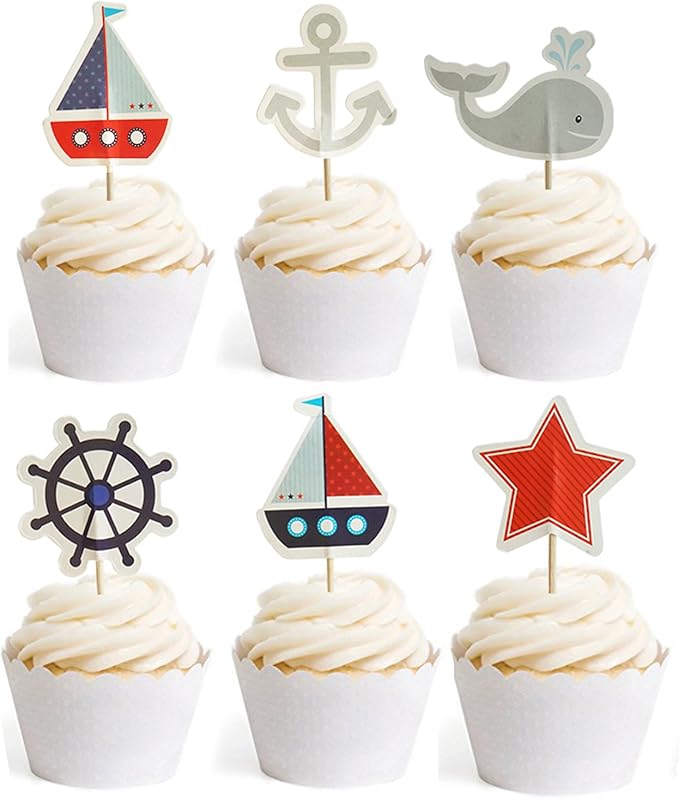 Amazon Com Nautical Cupcake Toppers Whale Cake Decorations For