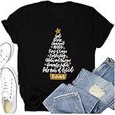 Potia Christmas Shirts for Women Christian Faith Christmas Tree Shirt Xmas Jesus Religious Print Tee
