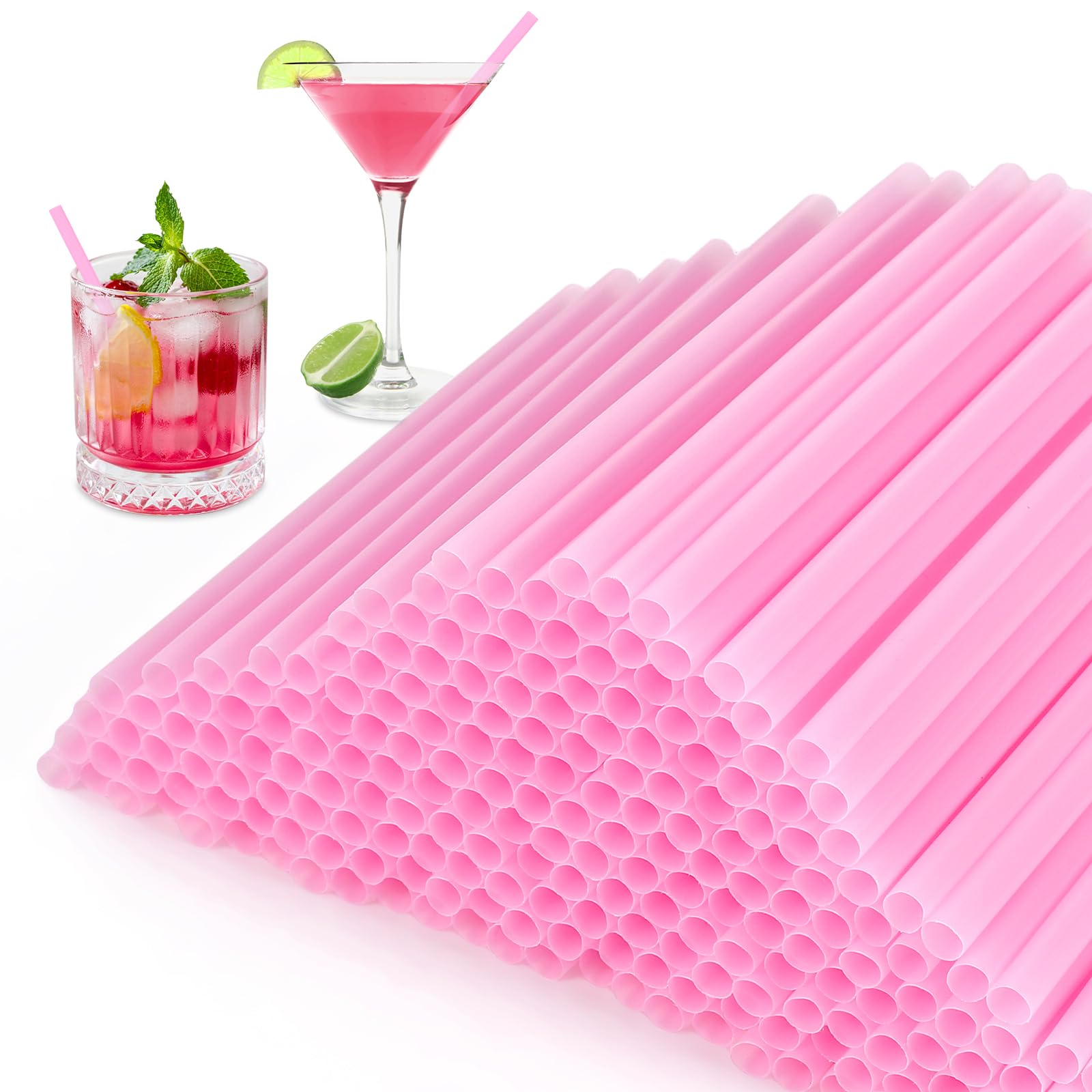 Photo 1 of [500 Pcs] 5 Inch Pink Cocktail Straws - 0.24" Diameter Disposable Plastic Drinking Straw for Coffee and Cocktail, Cute Short Straws for Bar,Cafe,Club,Party