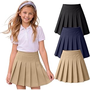 Hyggeweir 3 Pack Girls' Pleated Skirts with Shorts | Elastic Waist, School Uniform Skirts, Built in Shorts, Casual, for Kids