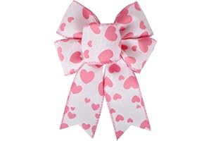 SIMISI RIBBON Burlap Wreath Bow Valentine's Day Red Heart Bows for Wedding Decor DIY Crafts Proposing Gift Ribbon Bow Ornaments 6 x 7.8 Inch