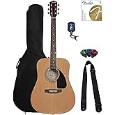 Fender Dreadnought Acoustic Guitar - Natural Bundle with Gig Bag, Tuner, Strings, Strap, and Picks