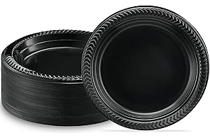 Bluesky Cuisine Black Round Plastic Plates - 6" (Pack of 100) - Durable & Microwave Safe - Perfect For Parties, Weddings, And Everyday Use