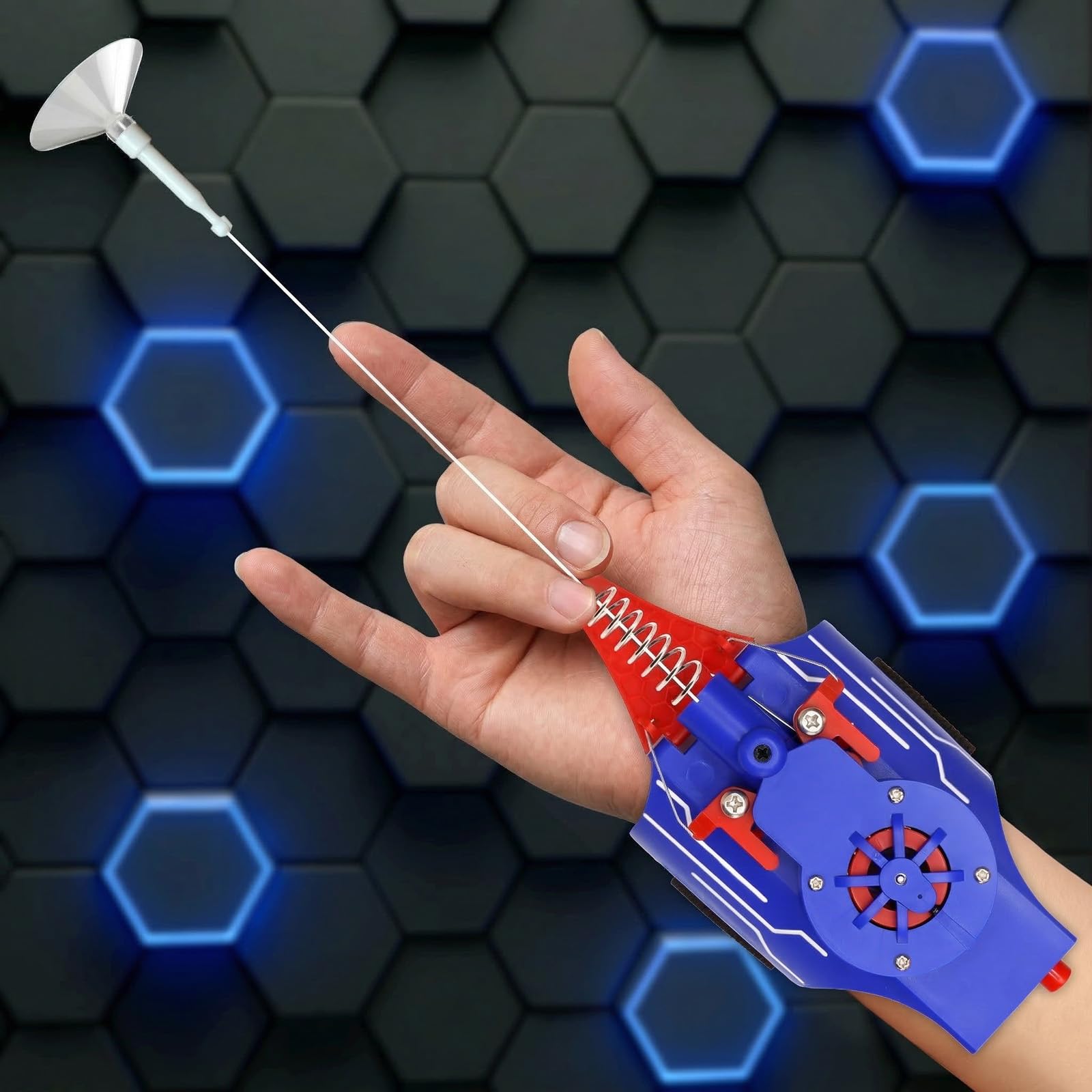 Web Shooter with Gloves - 8FT Spider Web Launcher for Kids, Spider Silk Slinger Wrist Toy for Superhero Funs (Blue)