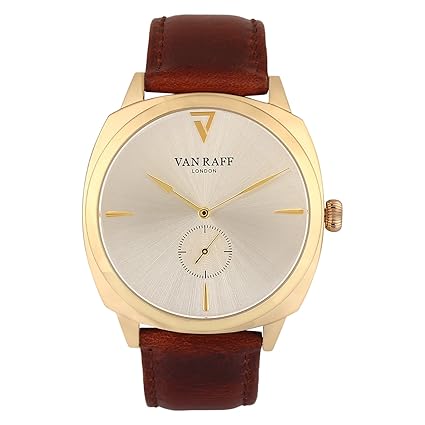 Van Raff Brown Genuine Leather Strap Golden dial Analog Watch for men-VF1971-100% Authentic. Imported