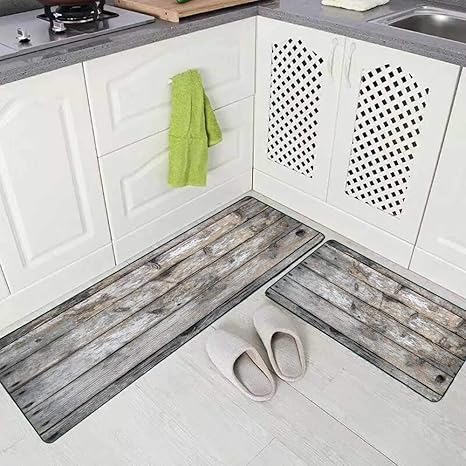 Grootey Kitchen Rugs And Mats Non Skid Washable Kitchen Area Rug Kitchen Rugs Wooden Planks Texture Rustic Weathered Wood Background Knots 17x48 17x24 Inches Kitchen Rug Amazon Ca Home Kitchen