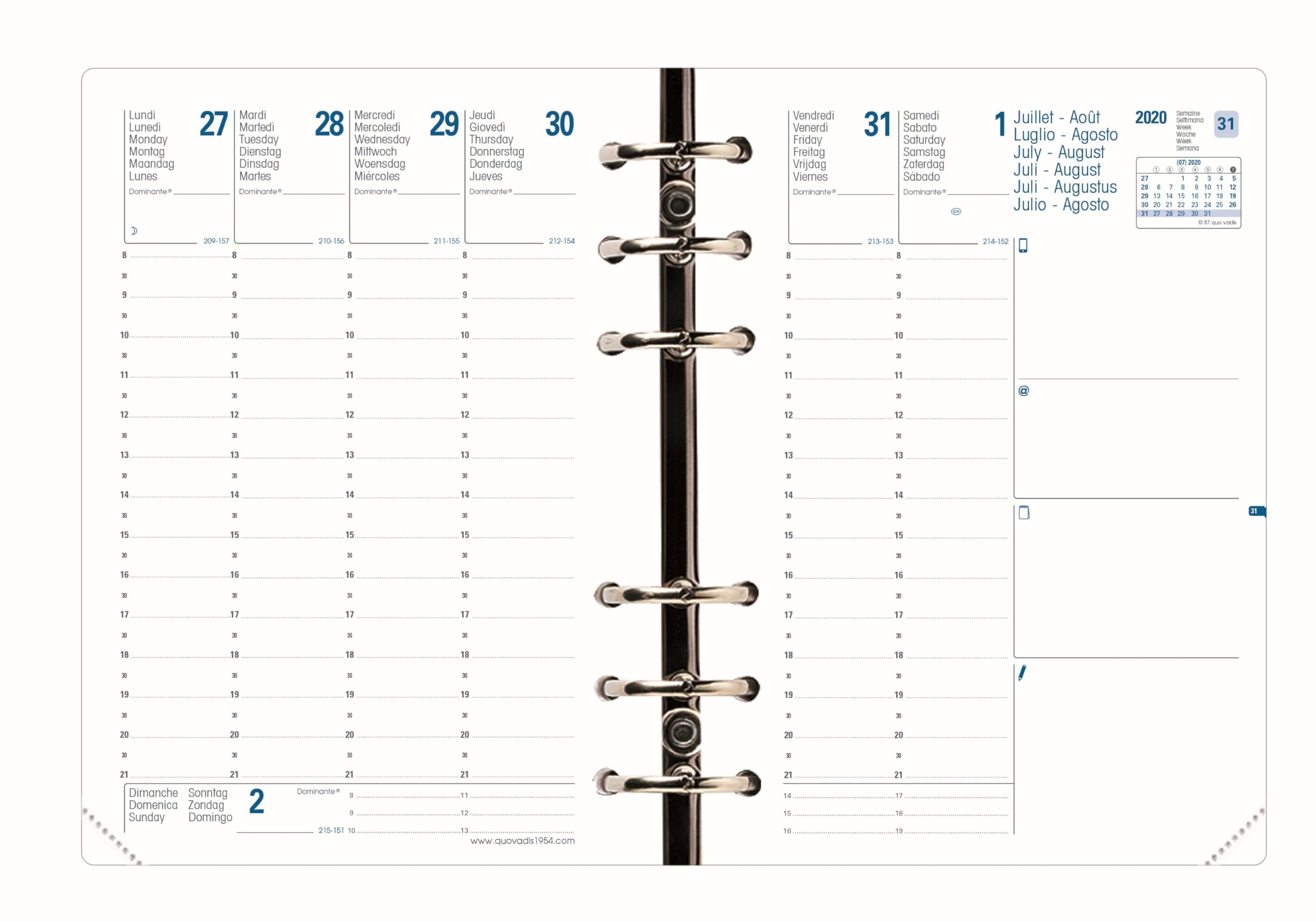 Quo Vadis Compact Pocket Organiser Refill Weekly 11.5 x 16 cm Year 2021-2022