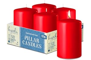 HYOOLA Red Pillar Candles 2x3 Inch - Unscented Pillar Candles - Set of 4 - European Made