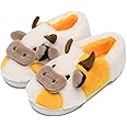 NZFUN Cow Slippers for Women and Men, Fluffy Cute Cozy Cartoon Cow Cotton House Slipper Womens Milky Cows Animal Preppy Funny Furry Kawaii Bedroom Pillow Cloud Slippers for Women Indoor and Outdoor