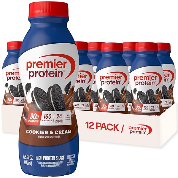 PREMIER PROTEIN SHAKE, COOKIES & CREAM, 30G PROTEIN, NO ADDED SUGAR, 24 VITAMINS & MINERALS TO SUPPORT IMMUNE HEALTH, 11.5 FL OZ, 12 PACK
