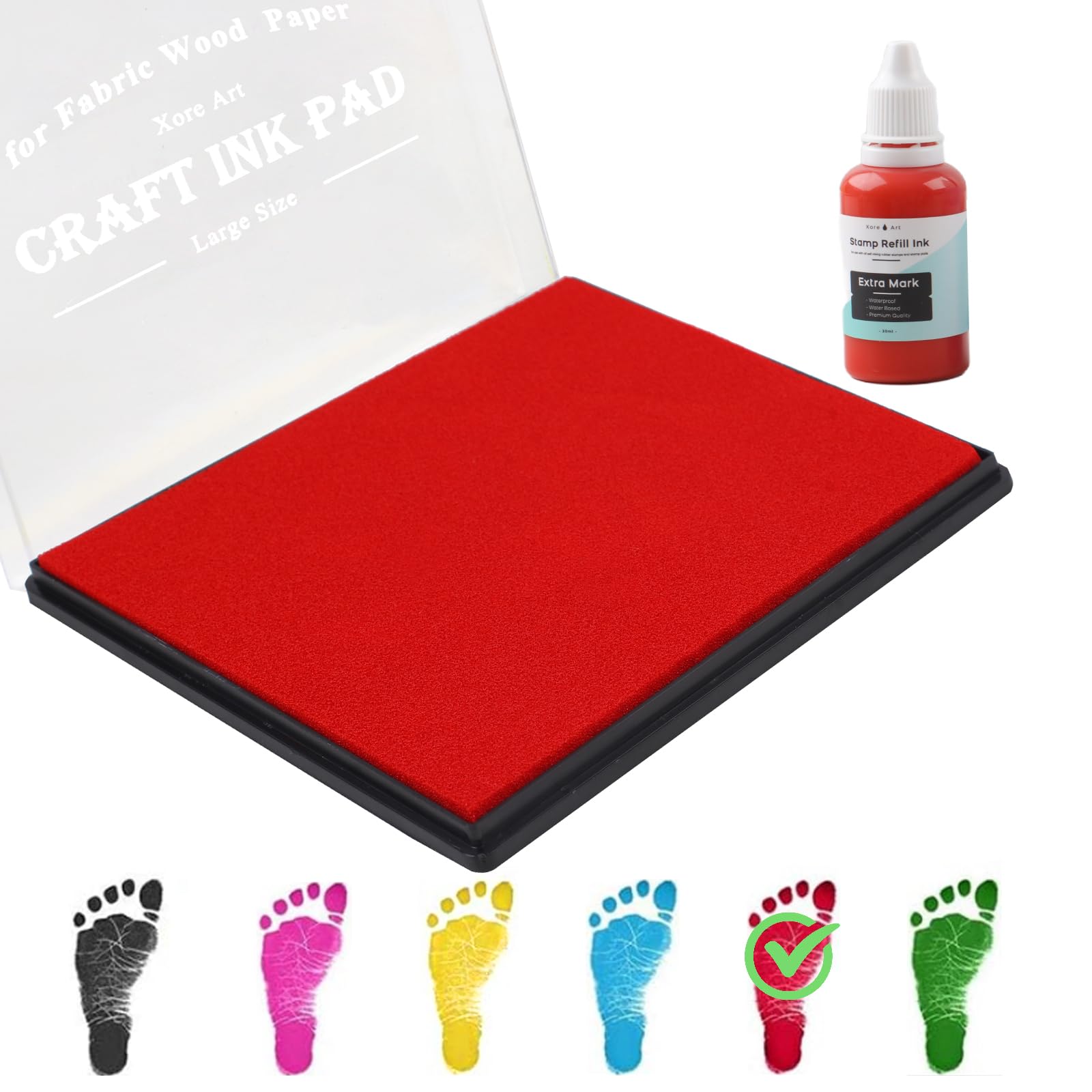 Photo 1 of 5"x4'' Large Ink Pad Washable Stamp Ink Pad for Baby Footprint Handprint with 30ml Premium Refill Ink (Red)