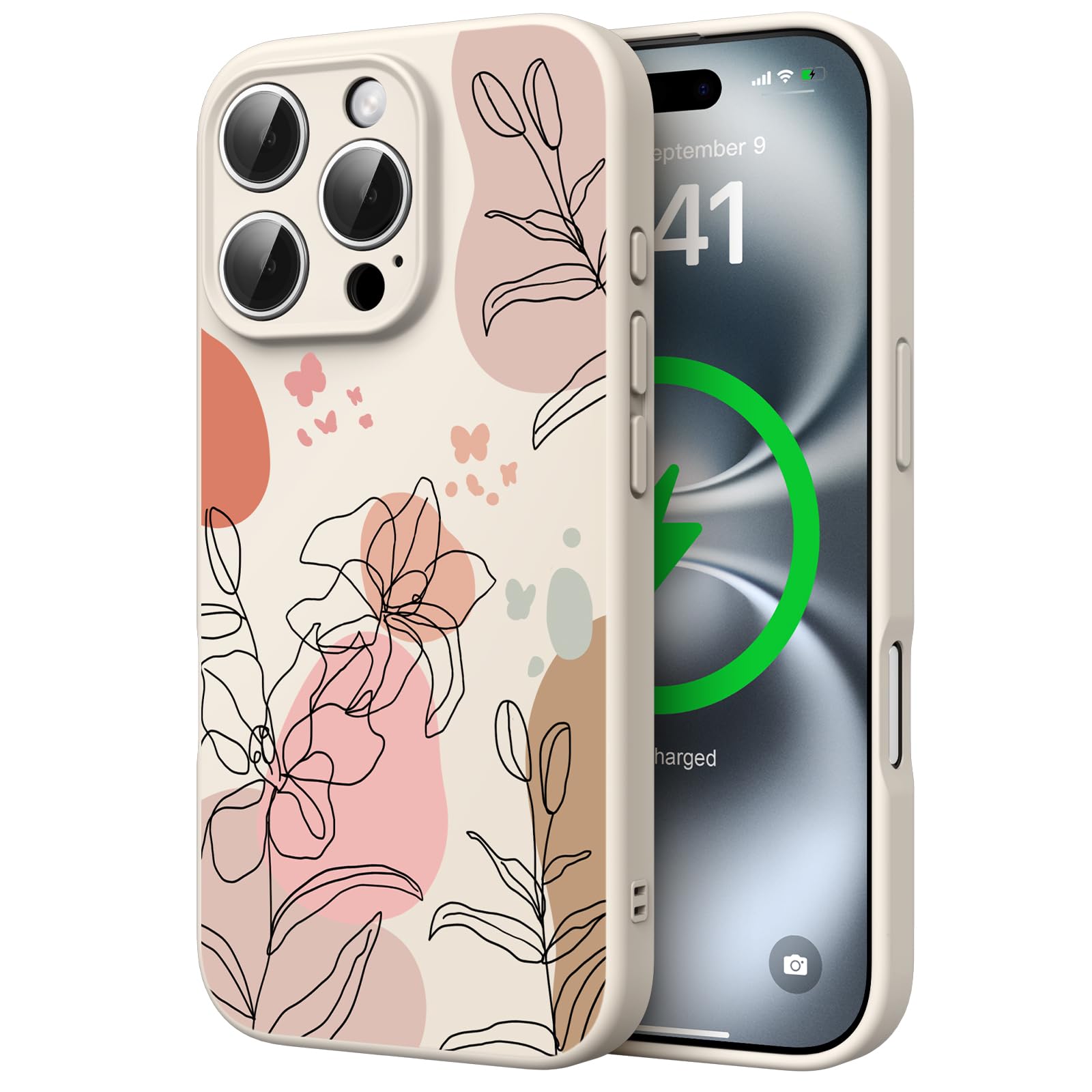 Photo 1 of FEWGEY Silicone Phone Case for iPhone 16 Pro Compatible with Magsafe, Boho Retro Modern Vintage Cute Lily Floral Flower Spring Summer Designer Shock Proof Heavy-Duty Protection for Women Girls Men