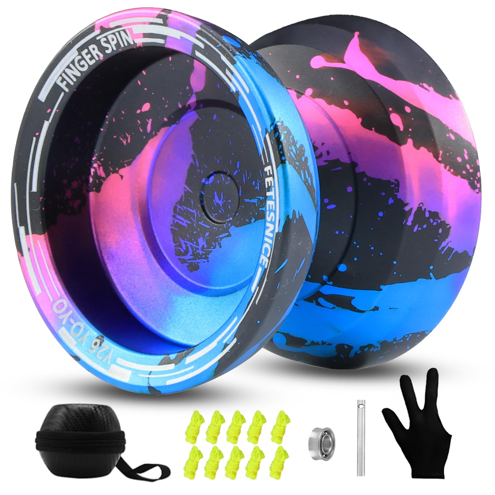 FETESNICE YOYO 002 Professional Yoyo for Kids 8-12 & Adults, Metal Yo-Yo Unresponsive/Responsive Dual Purpose Yoyo , Butterfly Yoyos with Bag, Glove, 10 Yo-Yo Strings and Bearing Kits (Purple)