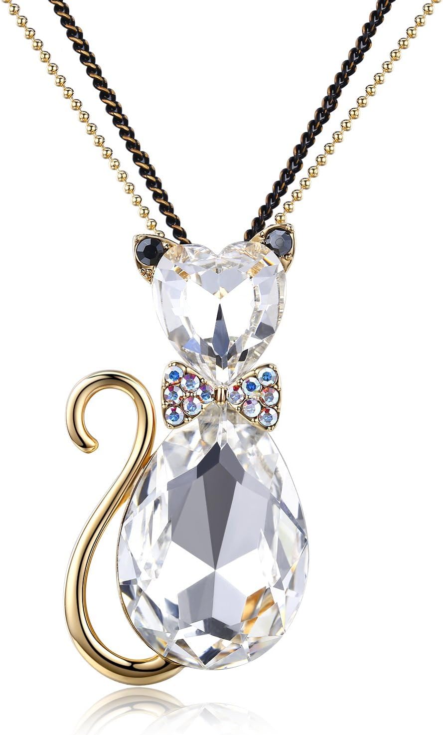 JINLAND ITALINA 18ct Gold Plated Crystal Women Cat Pendant Long Necklace 31.5"