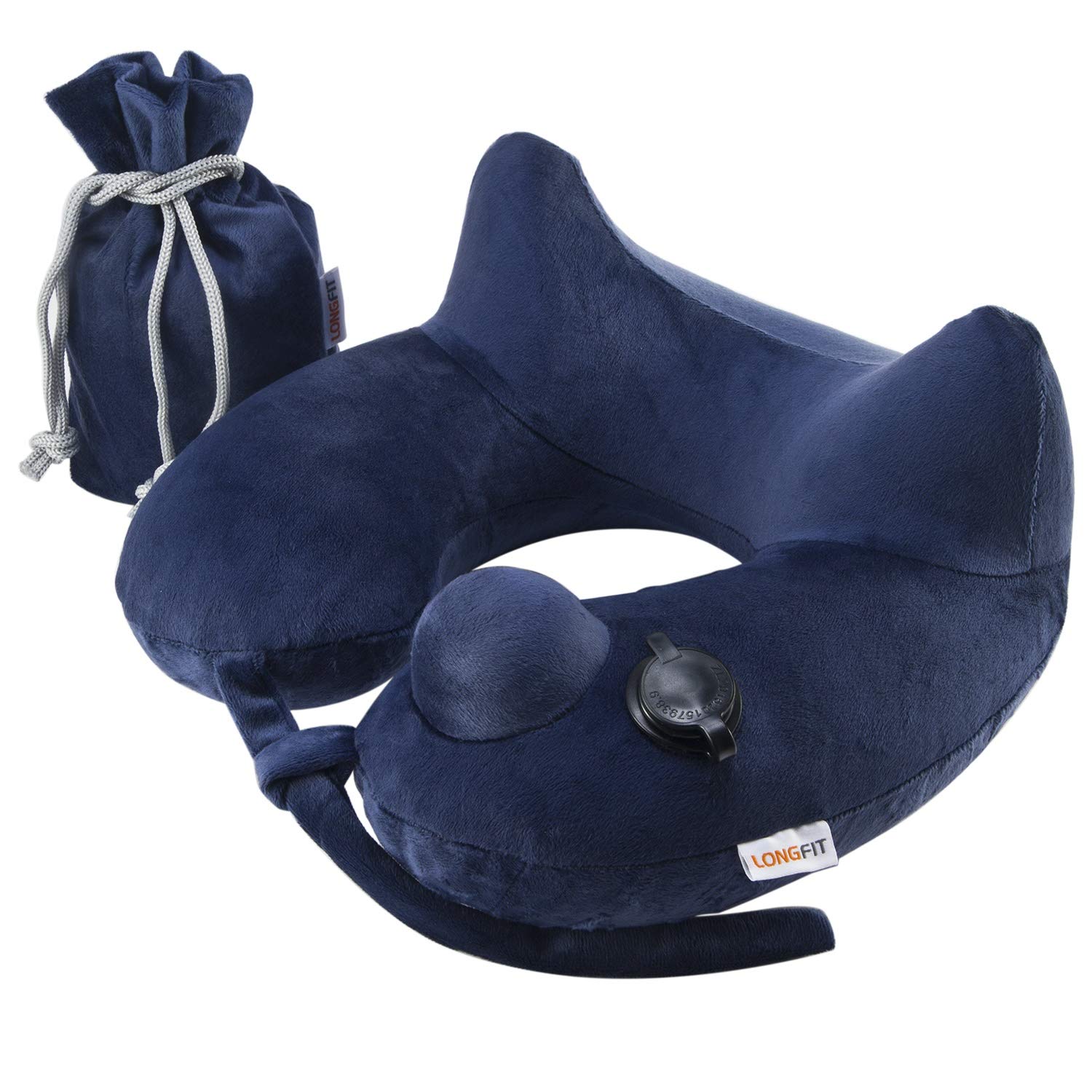 Longfit Soft Velvet Inflatable Travel Neck Pillow with