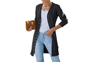 MEROKEETY Women's 2024 Fall Long Sleeve Snap Button Down Solid Color Knit Ribbed Neckline Cardigans