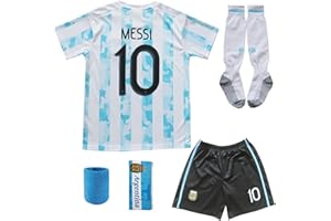 BIRDBOX 2021 Argentina Home Blue #10 Lionel Messi Kids Soccer Jersey & Shorts Set Youth Sizes