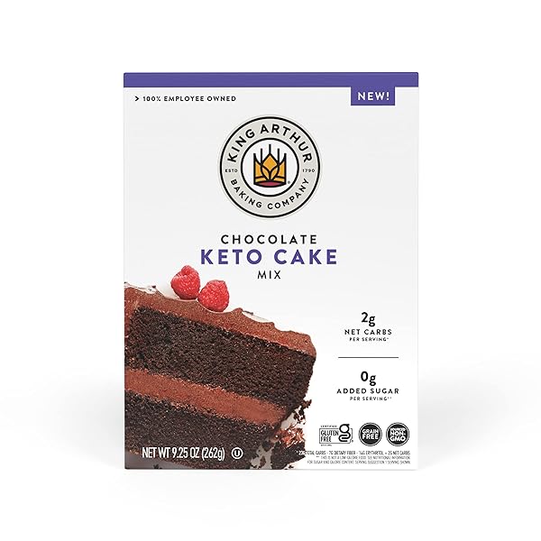 KING ARTHUR BAKING KETO CAKE MIX, CHOCOLATE, 2G NET CARBS 0G ADDED SUGAR PER SERVING, LOW CARB & KETO FRIENDLY, 9.25OZ, WHITE