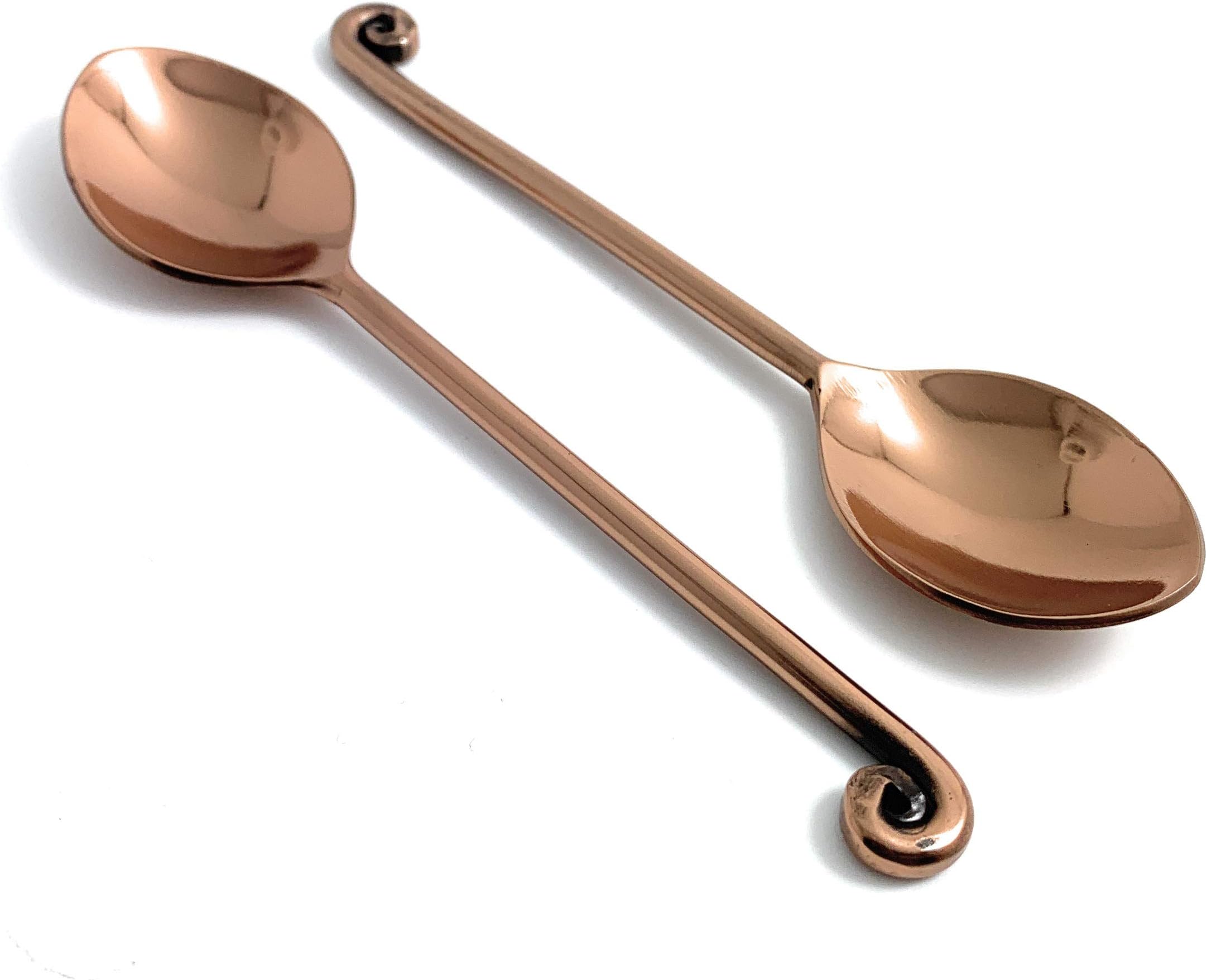 Handcrafted Teaspoons Copper Finish Twist Edge Dessert Spoons Set of 6