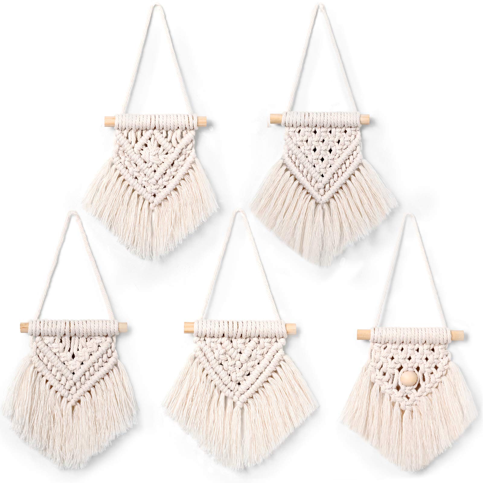 WILLBOND 5 Pieces Mini Macrame Wall Hanging Decor Handmade Woven Tapestry Tassel Wall Hanging Ornaments Boho Wall Hanging Macrame for Apartment Room Home Office Decoration