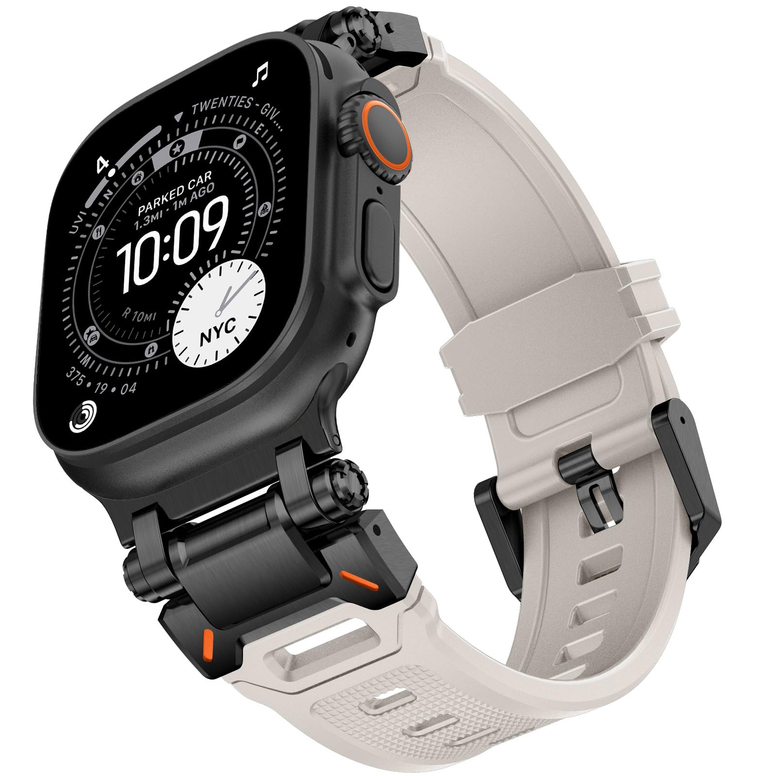 KADES 49mm 46mm 45mm 44mm 42mm(series 3) for Apple Watch Strap,Rugged Sport Silicone Replacement Band with Metal Connector for iWatch Ultra 3 2 1/SE/Series 11 10 9 8 7 6 5 4 3 2 1, Black/Starlight