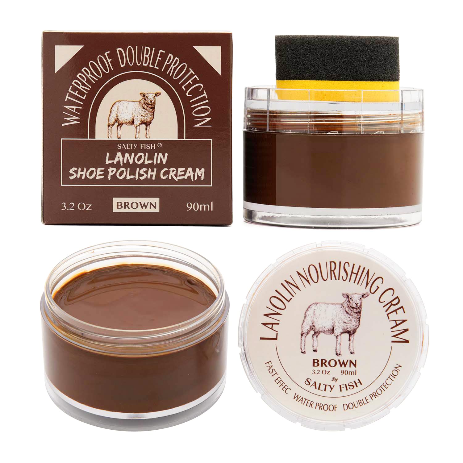 Photo 1 of **USED** SALTY FISH Shoe Polish with Shoe Shine Sponge Applicator (Brown)