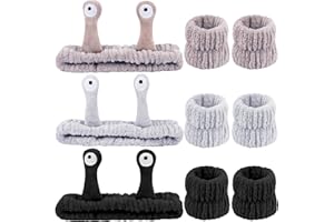 Atoden Snail Spa Headband and Wristband Set Skincare Headband Makeup Headband for Washing Face Cute Animal Spa Headband for Women Girls Black Khaki Grey