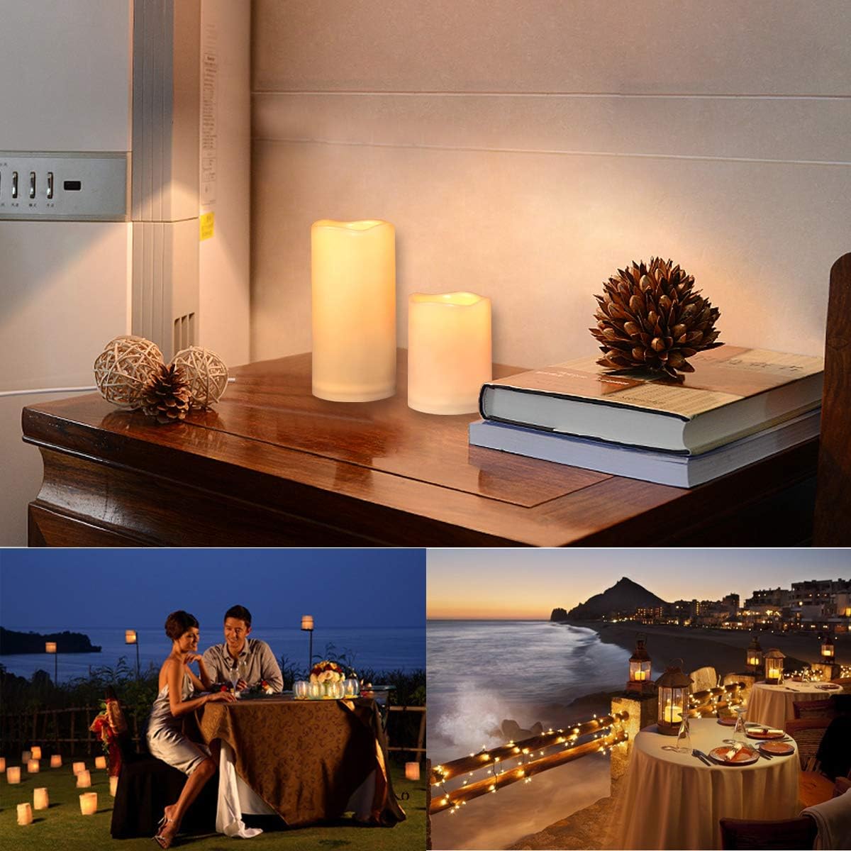 Flameless Candles, Led Candles ,Battery Operated Candles Electric Set of 7(H 4"4"4"5"5"6"6" x D 3") Ivory Resin Candles with Remote Timer Waterproof Outdoor Indoor Candles(Made of Plastic): Home & Kitchen