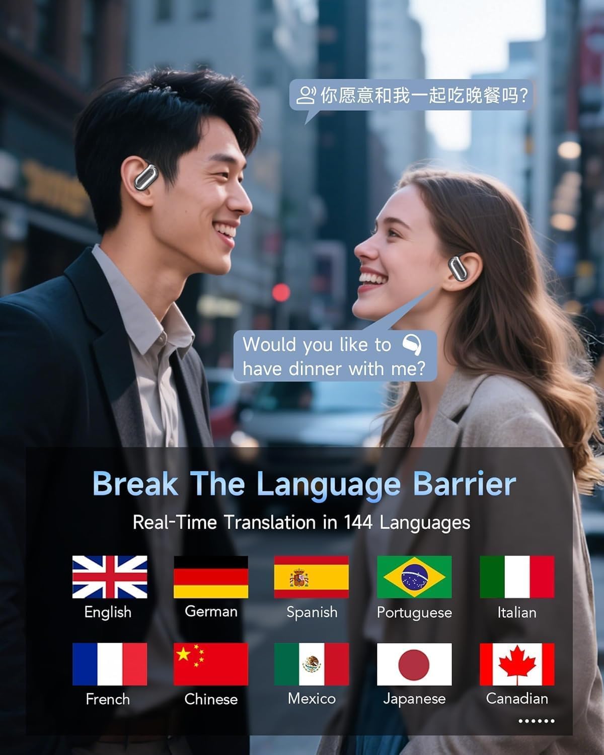 MAIJOFO AI Translation Earbuds Real Time, 144 Language Translator Earbuds OWS 4-in-1 Translation Headphones, Fit iOS and Android, Ideal for Travel Business Learning（Ink Black）