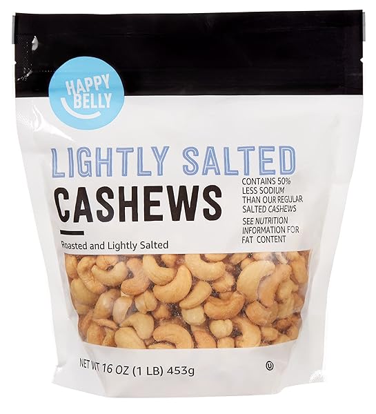 AMAZON BRAND – HAPPY BELLY ROASTED & LIGHTLY SALTED CASHEWS, 16 OUNCE
