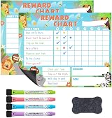 Thboxes 2 Packs Magnetic Reward Charts for Children 25.5x20.5 cm Cute Animals