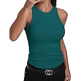GEMBERA Womens Sleeveless Racerback High Neck Casual Basic Cotton Ribbed Fitted Tank Top