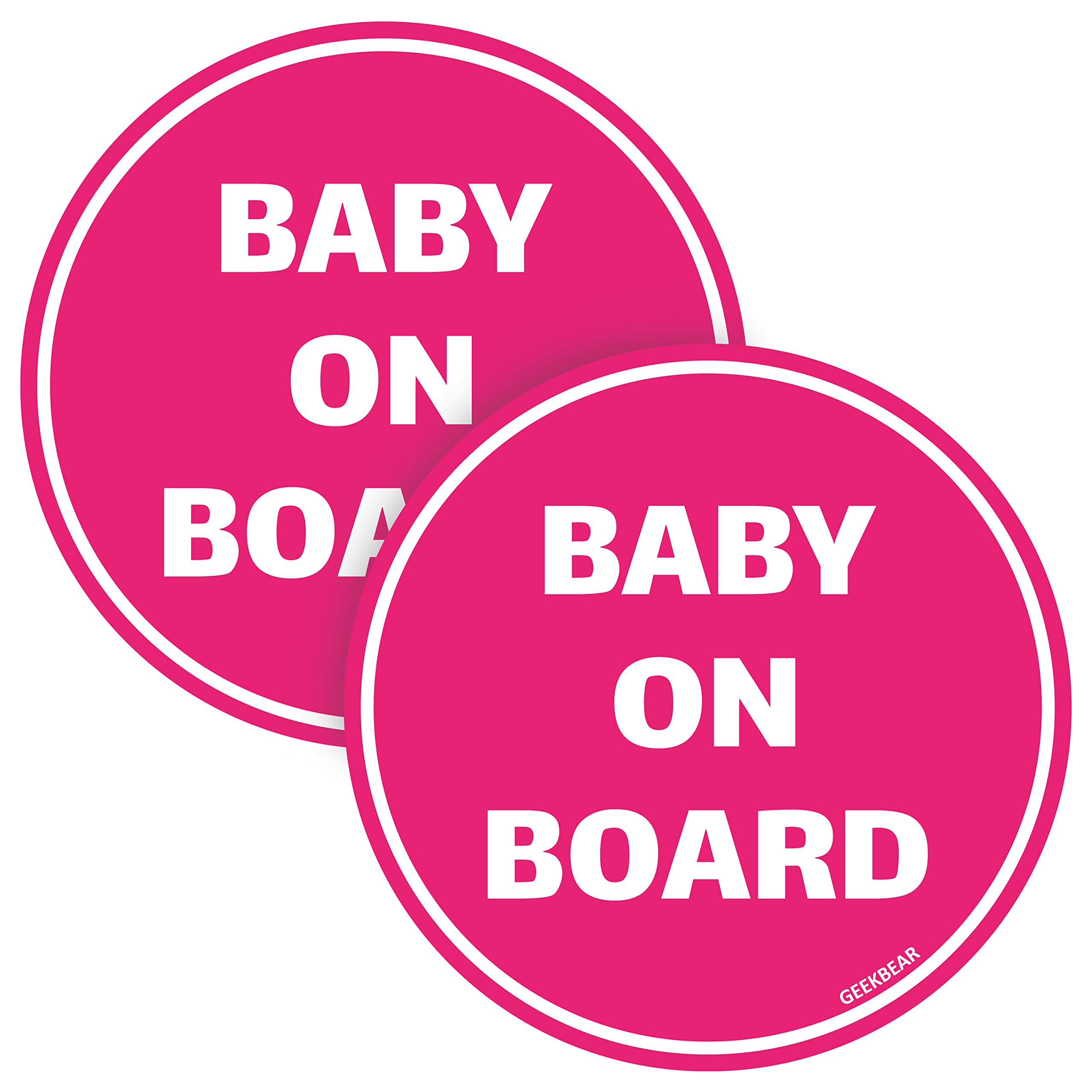 GEEKBEAR Baby On Board Sticker for Cars - Hot Pink, 2 Pack - No Magnet or Suction Cup - Cute & Funny Baby in Car Sticker Decal
