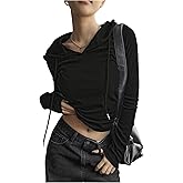 SOLY HUX Women's Hooded T Shirt Drawstring Long Sleeve Ribbed Knit Ruched Tee Fall Tops