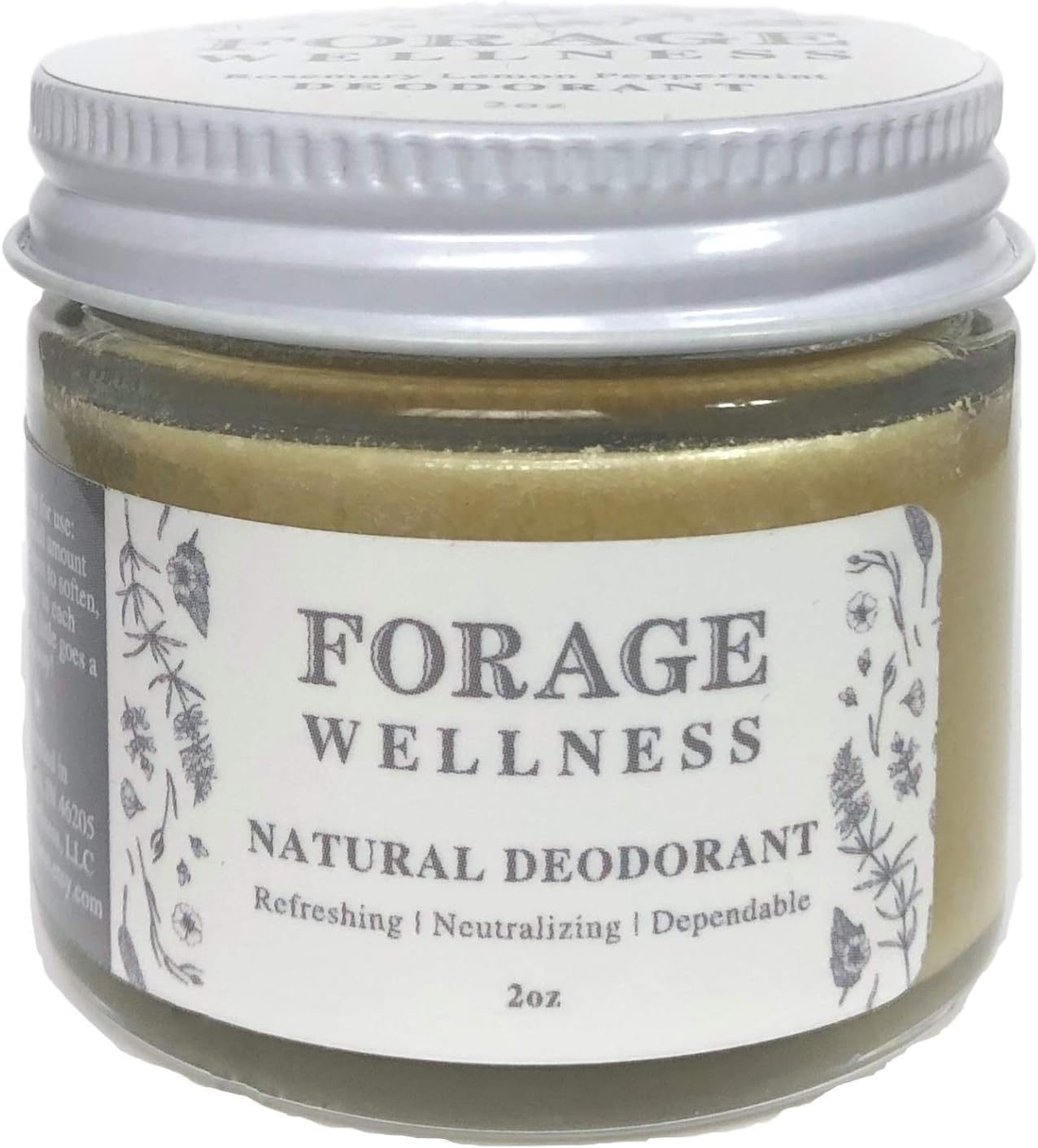 Forage Wellness Natural Deodorant (Rosemary Lemon Peppermint) Zero Waste 2oz Glass Jar