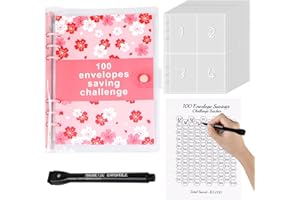 YOPCDJ 100 Envelopes Money Savings Challenges Book with Envelopes, 100 Day Challenge Money Saving Binder for Cash Saving (flower-pink)